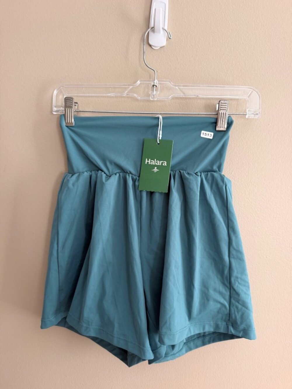 Halara S Long Womens High-Waisted Flow Shorts Small Teal Nylon Blend With Tags